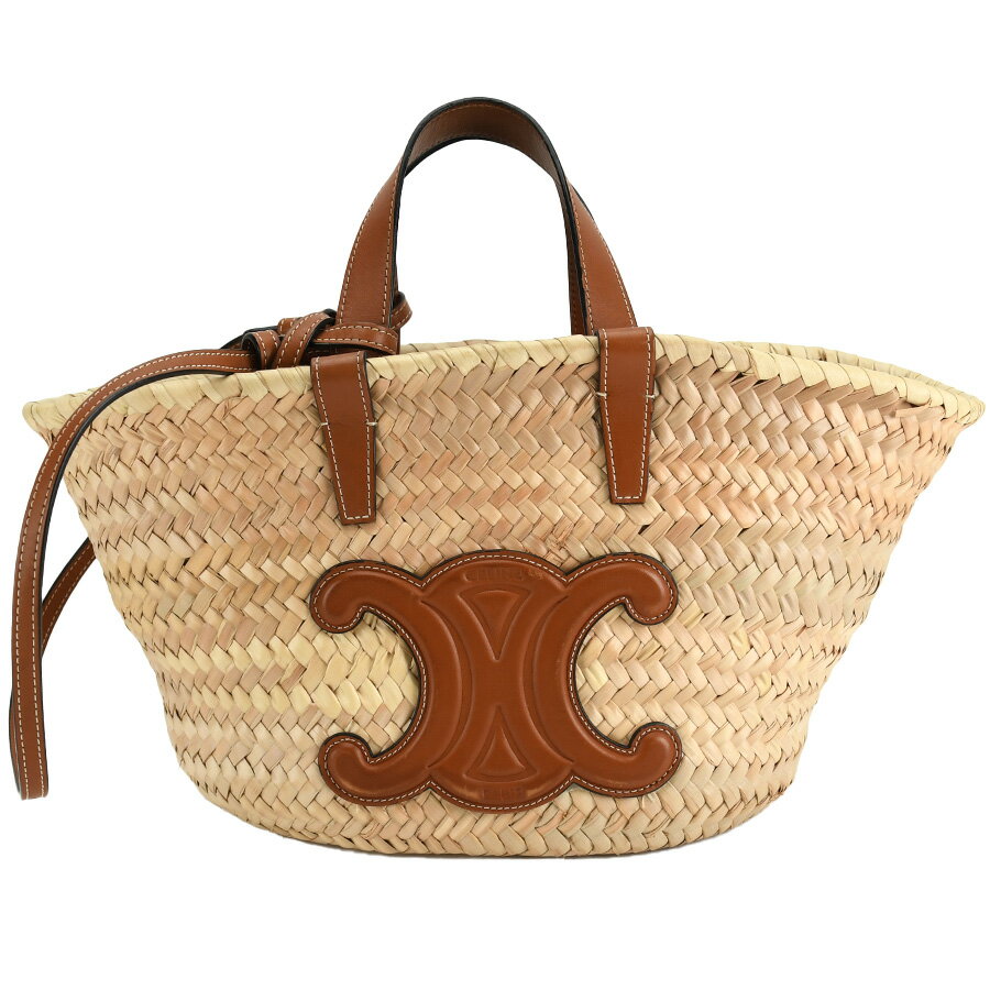 ＼＼クーポンで値引！ポイント5倍！／／ 新入荷 セリーヌ CELINE ティーン トリオンフ クラシック パニエ カゴバッグ 113832 タン ブラウン ラフィア レザー ハンドバッグ 2way ショルダー【中古】のサムネイル