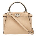 フェンディ FENDI ピーカブー ミニ 2way ハンドバッグ セレリア 8BN244 レザー パイソン ベージュ ピンク シルバー金具 ショルダー レディー...