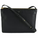 セリーヌ CELINE トリオ ポーチ ラージ ショルダーバッグ TRIO 171453 レザー 黒 ブラック ゴールド金具 ポシェット クロスボディ 斜め掛け...