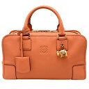 ロエベ LOEWE リミテッドエディション アマソナ28 ハンドバッグ 352.45 オレンジ ベージュ レザー ミニボストンバッグ アニマルチャーム【中古】