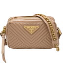 プラダ PRADA チェーン ショルダーバッグ トライアングルロゴ クロスボディバッグ 1BH102 レザー ベージュ ゴールド金具 クロスボディ 斜め掛け レ...