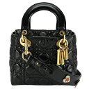 新入荷 ディオール Christian Dior レディディオール MY ABCDIOR 2way ハンドバッグ カナージュ レザー ブラック 黒 ゴールド金具...