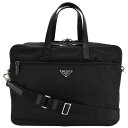 【クーポンで値引!ポイント3倍!】 プラダ PRADA トライアングルロゴ ブリーフケース ビジネスバッグ 2way ショルダー メンズ ナイロン サフィアーノレザー ブラック 黒 V407S【中古】
