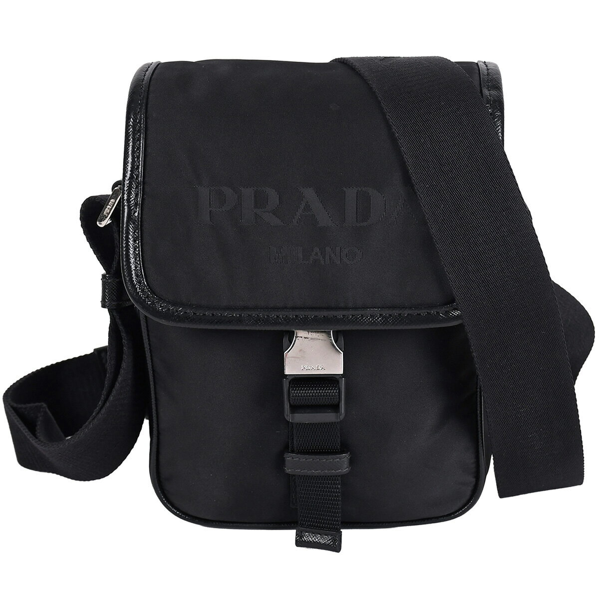 【クーポンで5％OFF！さらにポイントUP！】 プラダ PRADA トライアングルロゴ リナイロン Re-Nylon ショルダーバッグ ポシェット ナイロン 刺繍 ロゴ ブラック 黒 シルバー金具 2VD028 クロスボディ 【中古】