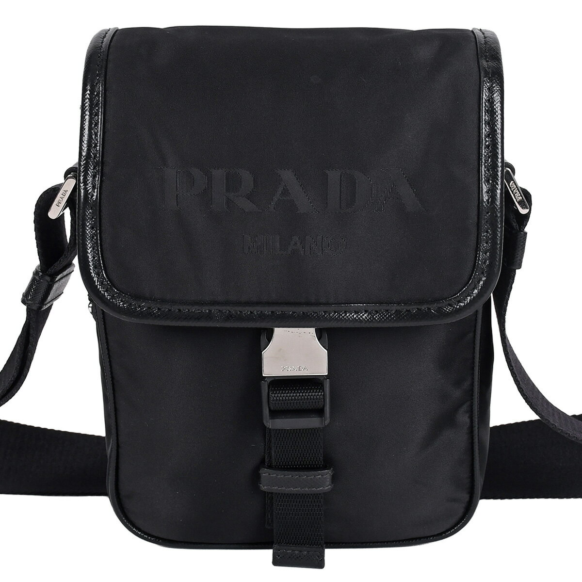 【月末限定クーポンで値引×さらにポイントUP】 プラダ PRADA トライアングルロゴ リナイロン Re-Nylon ショルダーバッグ ポシェット ナイロン 刺繍 ロゴ ブラック 黒 シルバー金具 2VD028 クロスボディ 【中古】