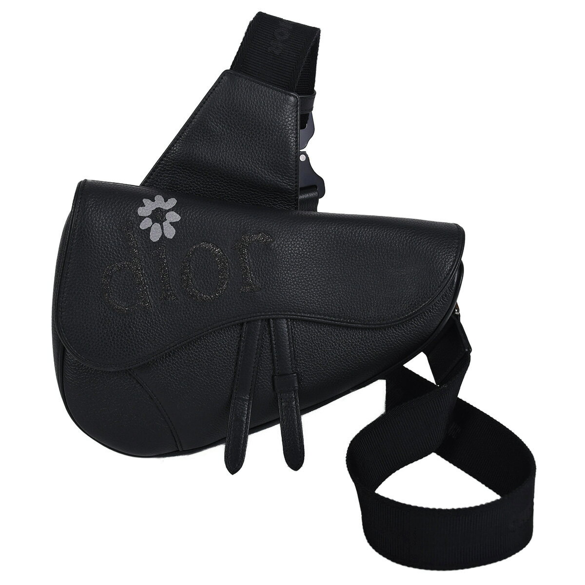 【クーポンで5％OFF！さらにポイントUP！】 ディオール Christian Dior サドル ショルダーバッグ ERL イーアールエル コラボ クロスボディバッグ 刺繍 レザー ブラック 黒 1ADPO093 【中古】