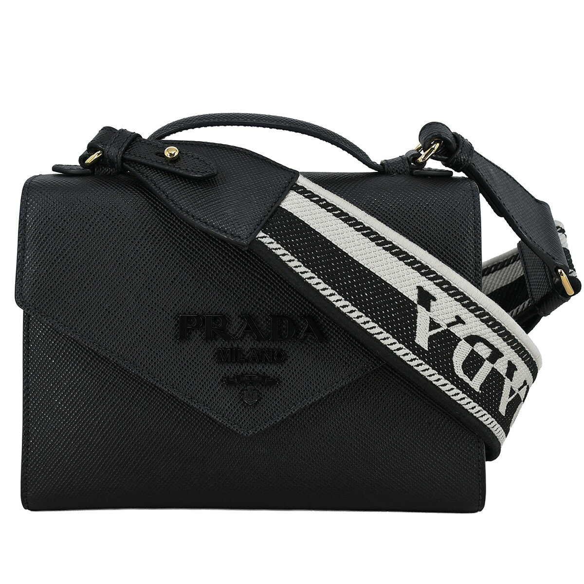 【クーポン利用でお得×さらにポイントUP】 プラダ PRADA モノクローム 2way ハンドバッグ ショルダーバッグ メタルロゴ レディース サフィアーノ レザー ブラック 黒 1BD317 【中古】
