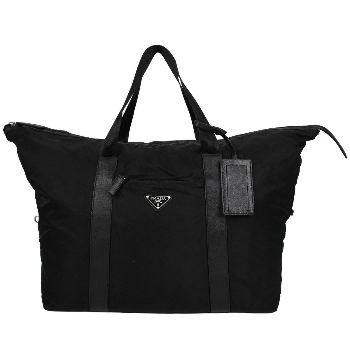 プラダ PRADA トライアングルロゴ ボストンバッグ トラベルバッグ ダッフルバッグ 旅行 メンズ レディース ナイロン サフィアーノレザー ブラック 黒 2VC796【中古】