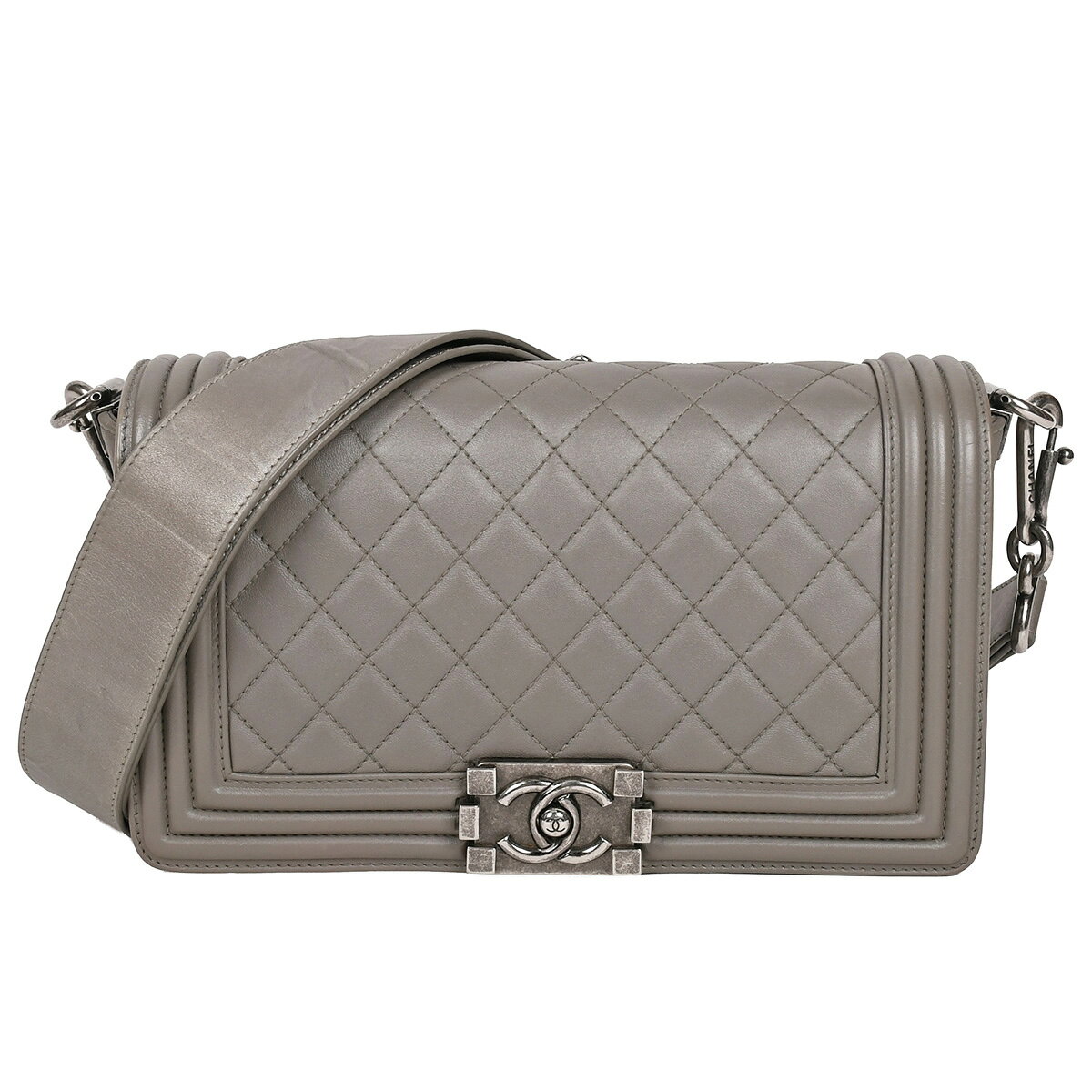 乐天商城 - 【クーポンでお得×さらにポイントUP】 シャネル CHANEL ボーイシャネル 25 マトラッセ チェーン ショルダーバッグ レディース レザー グレー シルバー金具 A67086 【中古】