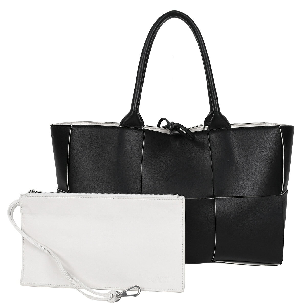 【クーポンでお得×さらにポイント5倍】 新入荷 ボッテガヴェネタ BOTTEGA VENETA マキシイントレチャート アルコ トートバッグ スモール ハンドバッグ レディース メンズ ブラック ホワイト 黒 白 ポーチ付き 652867【中古】