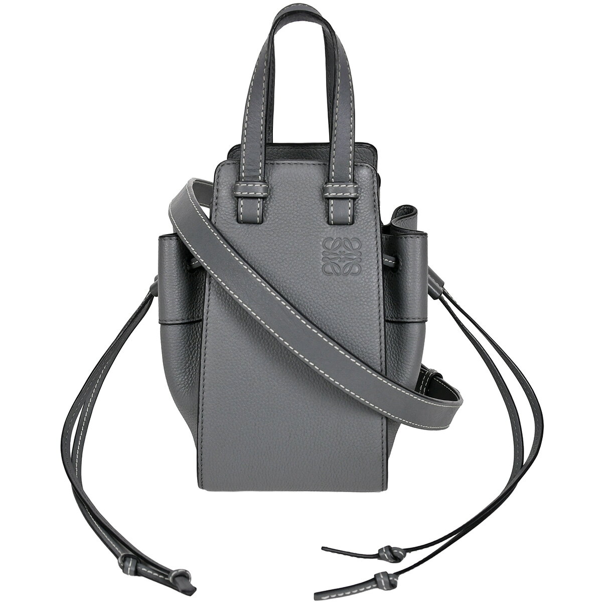 乐天商城 - 【クーポンでお得×さらにポイントUP】 ロエベ LOEWE アナグラム ハンモック ドローストリング ミニ 2way ハンドバッグ ショルダーバッグ レディース レザー グレー 314.30 【中古】