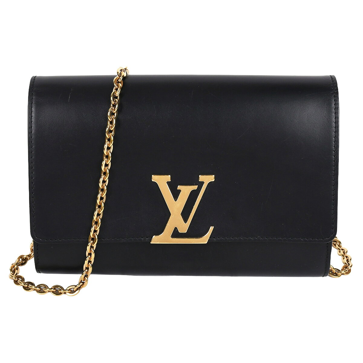 【クーポンでお得×さらにポイントUP】 ルイヴィトン LOUIS VUITTON ポシェット ルイーズ MM チェーン ショルダーバッグ クラッチバッグ レザー ブラック 黒 ゴールド金具 M94335 【中古】