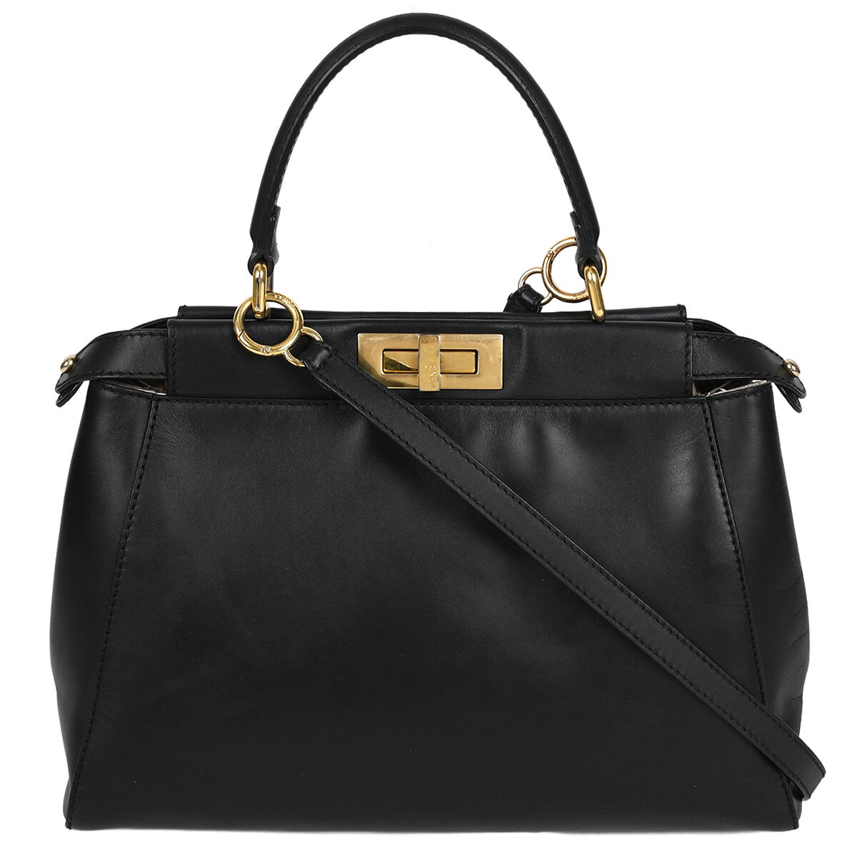 乐天商城 - フェンディ FENDI ピーカブー レギュラー ミディアム 2way ハンドバッグ ショルダーバッグ レザー ブラック 黒 ゴールド金具 8BN226 【中古】
