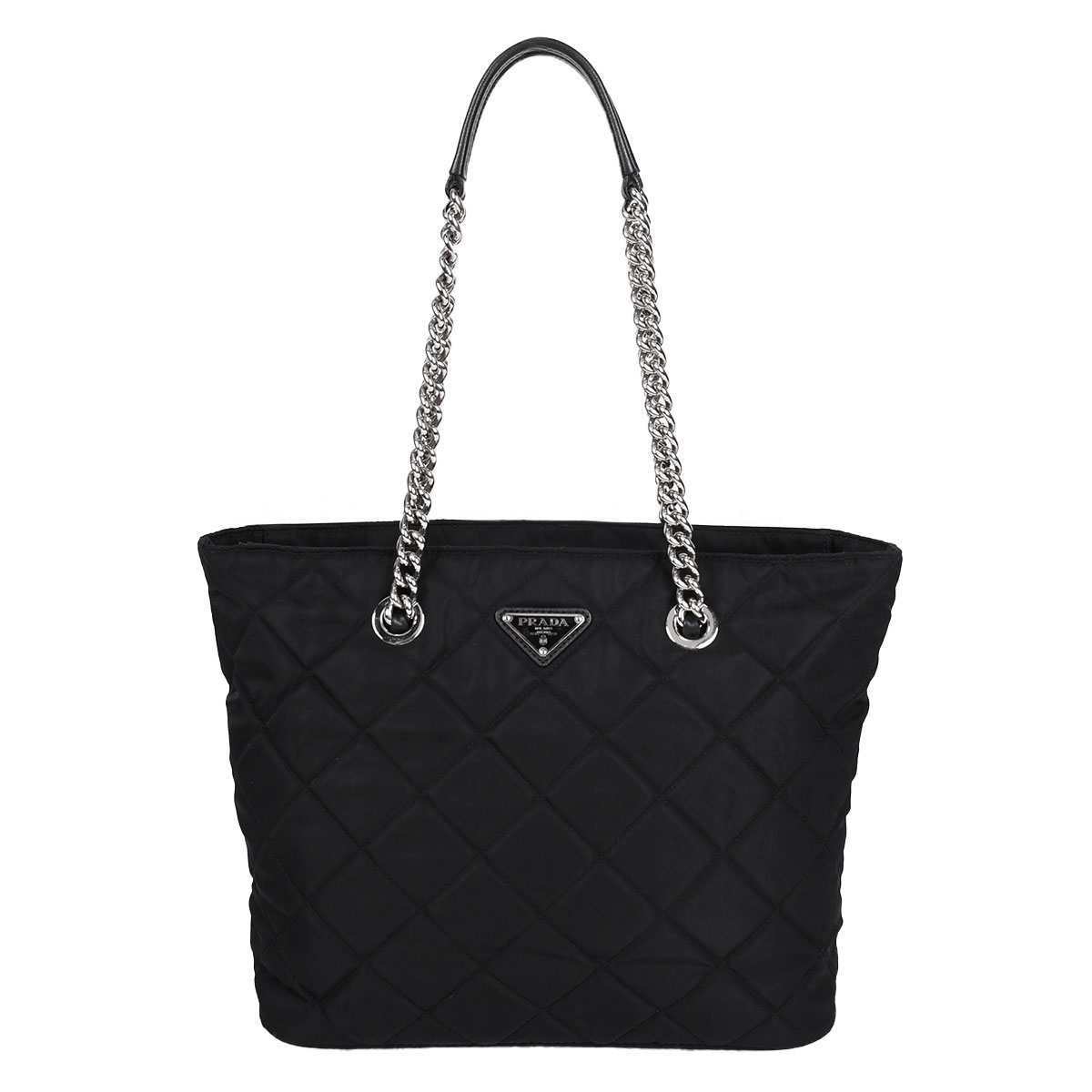 乐天商城 - 【クーポンでお得×さらにポイント5倍】 プラダ PRADA トライアングルロゴ チェーン トートバッグ キルティング 肩掛け レディース ナイロン ブラック 黒 1BG017 【中古】