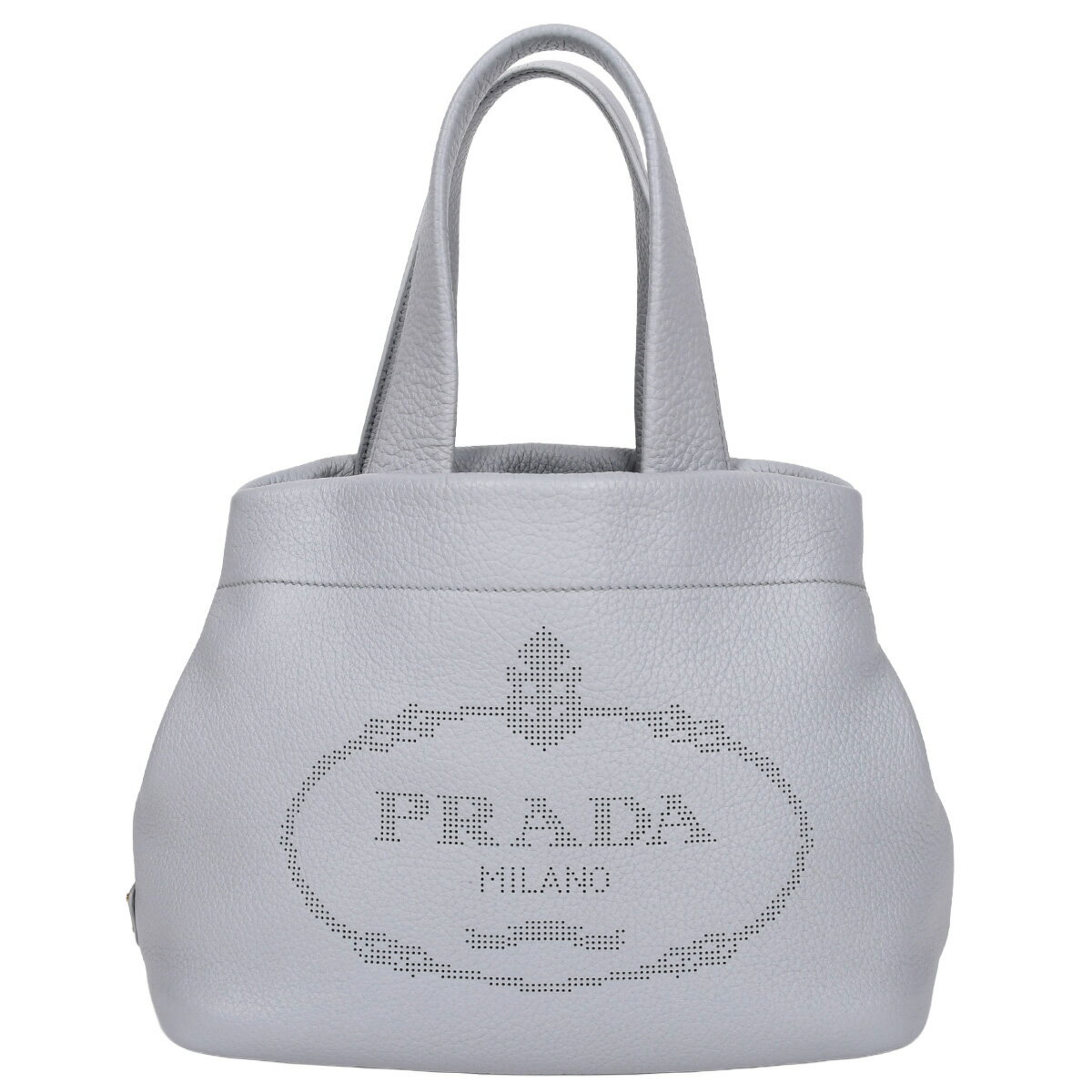 乐天商城 - 【クーポンでお得×さらにポイントUP】 プラダ PRADA パンチングロゴ トートバッグ ハンドバッグ トライアングルロゴ レディース ヴィッテロダイノ レザー グレー ブルーグレー ゴールド金具 1BG390【中古】