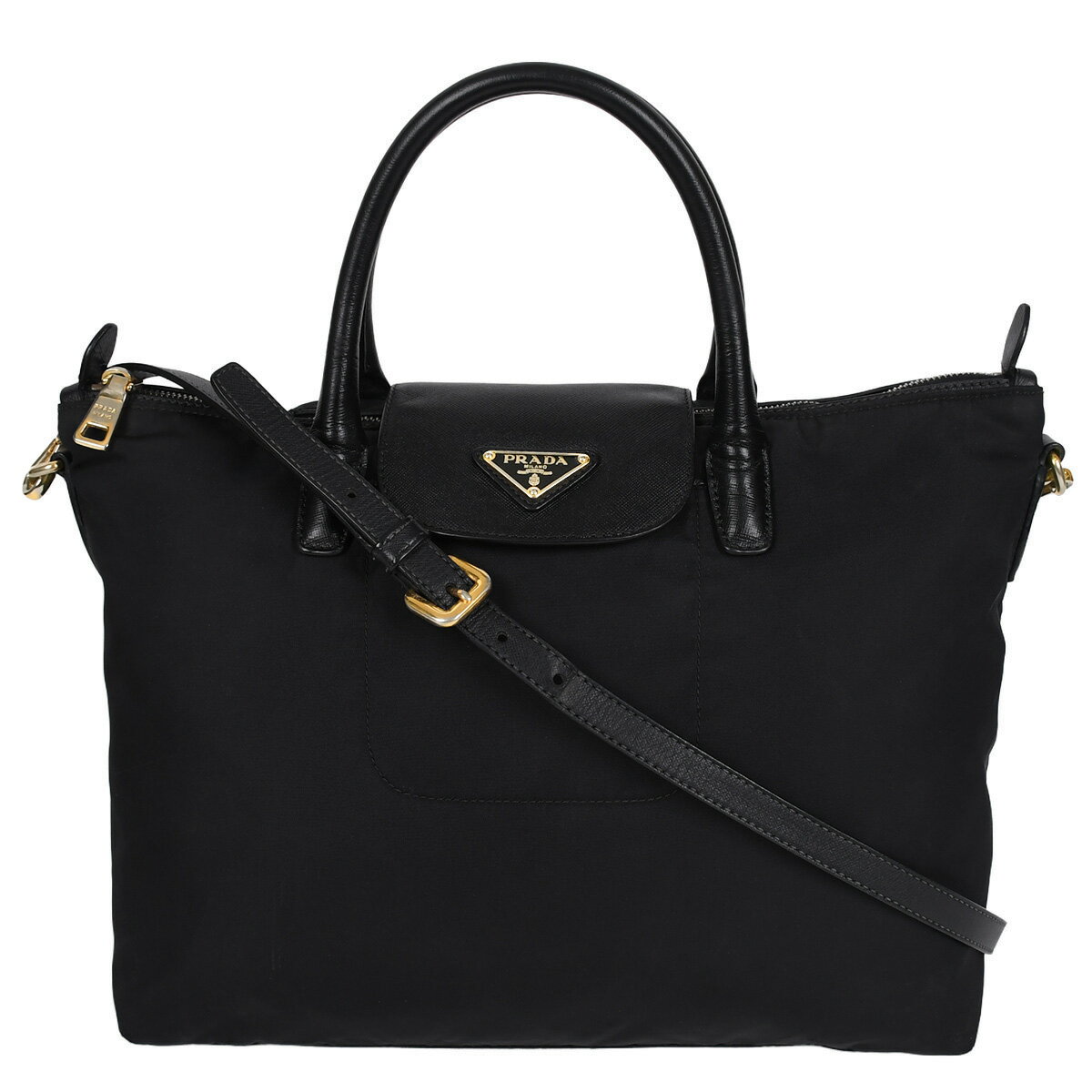 乐天商城 - 【クーポンでお得×さらにポイントUP】 プラダ PRADA トライアングルロゴ 2way ハンドバッグ ショルダーバッグ トートバッグ レディース ナイロン サフィアーノレザー ブラック 黒 BN2541【中古】
