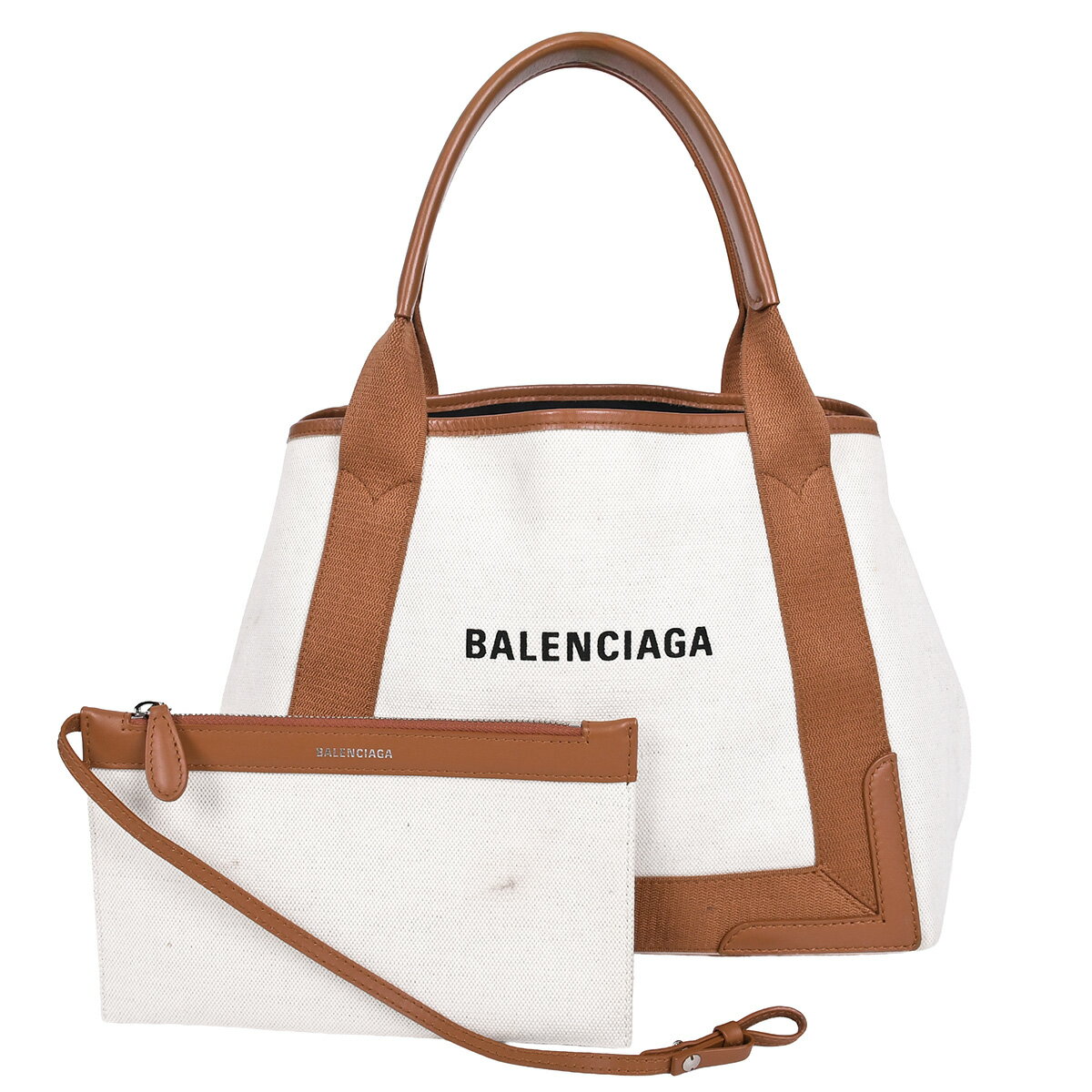 Rakuten - 新入荷 バレンシアガ BALENCIAGA ネイビー カバ スモール S トートバッグ ショルダー 肩掛け キャンバス レザー ブラウン ナチュラル 339933 【中古】