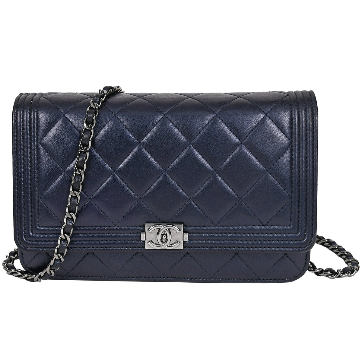 乐天商城 - 新入荷 シャネル CHANEL ボーイシャネル チェーン ウォレット マトラッセ ショルダーバッグ 斜め掛け レザー ネイビー ブルー A80287 【中古】
