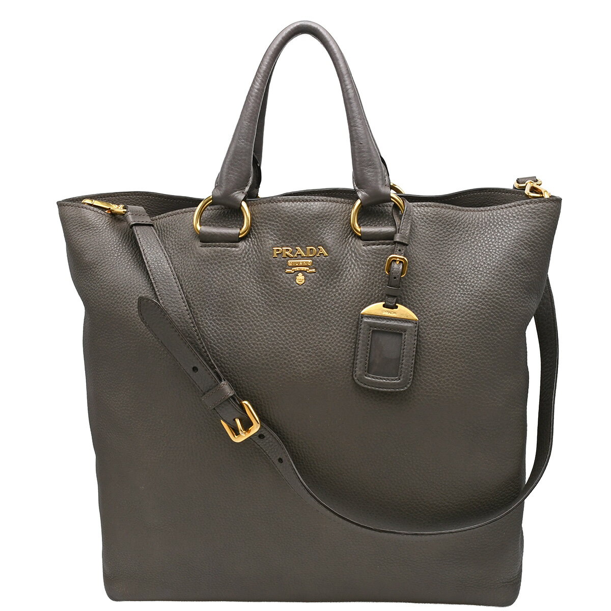 乐天商城 - 【クーポンでお得×さらにポイントUP】 新入荷 プラダ PRADA メタルロゴ 2way トートバッグ ショルダーバッグ ハンドバッグ メンズ レディース レザー グレー ゴールド金具 1BG865 【中古】