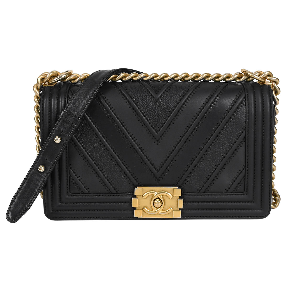 乐天商城 - 【クーポンでお得×さらにポイントUP】 新入荷 シャネル CHANEL ボーイシャネル 25 Vステッチ シェブロン チェーン ショルダーバッグ 斜め掛け 肩掛け レディース レザー ブラック 黒 A67086 【中古】