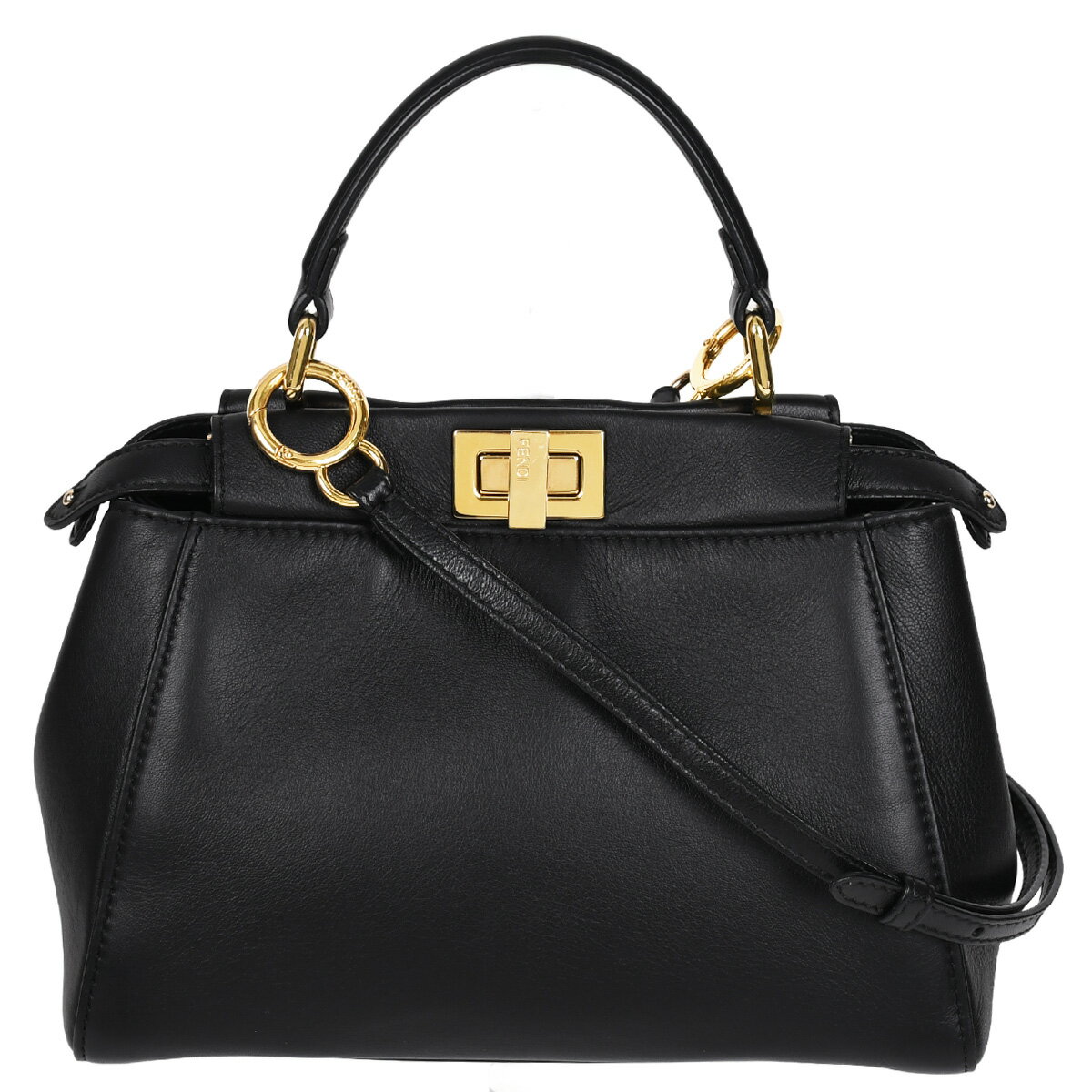 乐天商城 - 【クーポンでお得×さらにポイントUP】 新入荷 フェンディ FENDI ミニ ピーカブー ピーカブー スモール ハンドバッグ 2way ショルダー レディース レザー ゴールド金具 ブラック 8BN244 【中古】