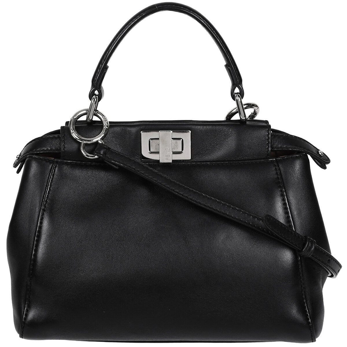 FENDI - 【クーポンでお得×さらにポイント5倍】 フェンディ FENDI ミニ ピーカブー スモール 2way ハンドバッグ ショルダーバッグ レディース レザー ブラック 黒 シルバー金具 8BN244 【中古】