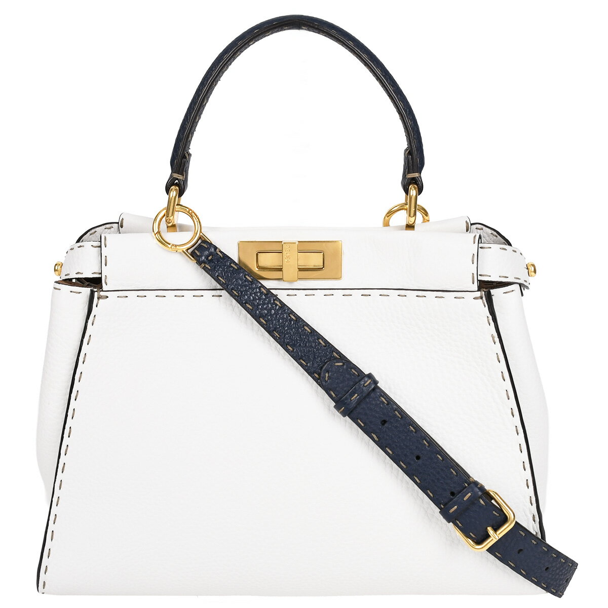 乐天商城 - 【クーポンで5%OFF×さらにポイントUP】 フェンディ FENDI セレリア ピーカブー レギュラー ミディアム 2way ハンドバッグ ショルダーバッグ レザー ホワイト ゴールド金具 8BN290 【中古】