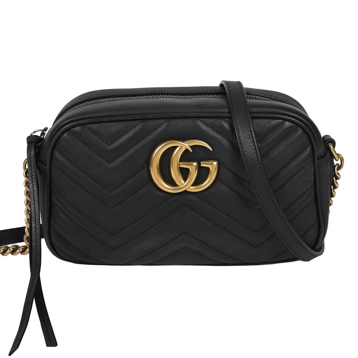 Rakuten - 【6/1〜今期最安値｜この表示が消えたら値下げ作業完了！】 グッチ GUCCI GGマーモント スモール ショルダーバッグ クロスボディバッグ ポシェット キルティング レザー ブラック 黒 ゴールド金具 447632 【中古】