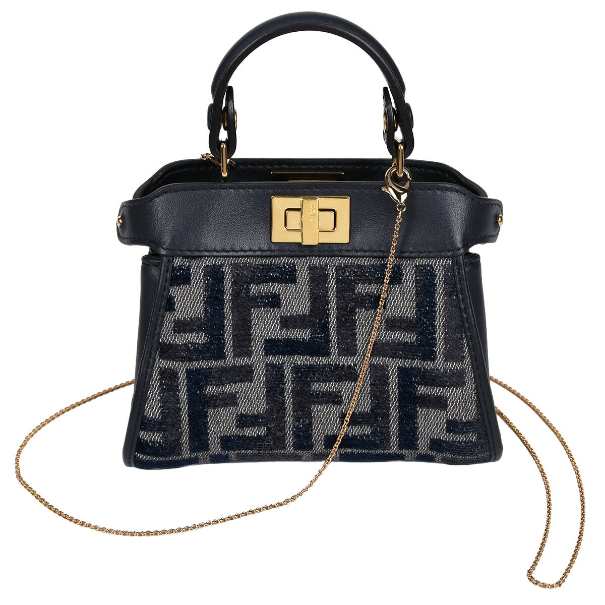 FENDI - 【クーポンでお得×さらにポイントUP】 フェンディ FENDI ナノ ピーカブー ショルダーバッグ ハンドバッグ 2WAY ポシェット 肩掛け 斜めかけ レディース レザー デニム ネイビー ゴールド金具 7AS294【中古】