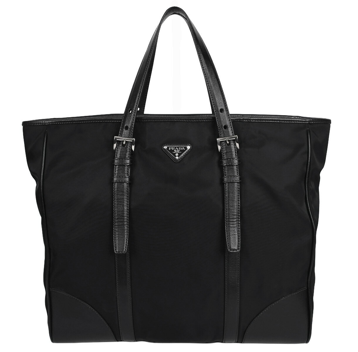 【クーポンでお得×さらにポイントUP】 新入荷 プラダ PRADA トライアングルロゴ トートバッグ ショルダーバッグ 肩掛け 2way ビジネス メンズ ナイロン サフィアーノレザー ブラック 黒 VA0663【中古】