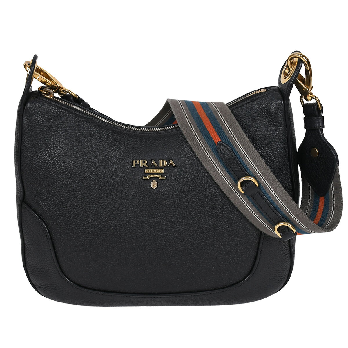 Rakuten - 【セール｜6/11まで今期最安値｜終了後値上げ！】 プラダ PRADA ヴィッテロ レザー ホーボーバッグ ショルダー 肩掛け メタルロゴ レディース ブラック 黒 ゴールド金具 1BC052 【中古】