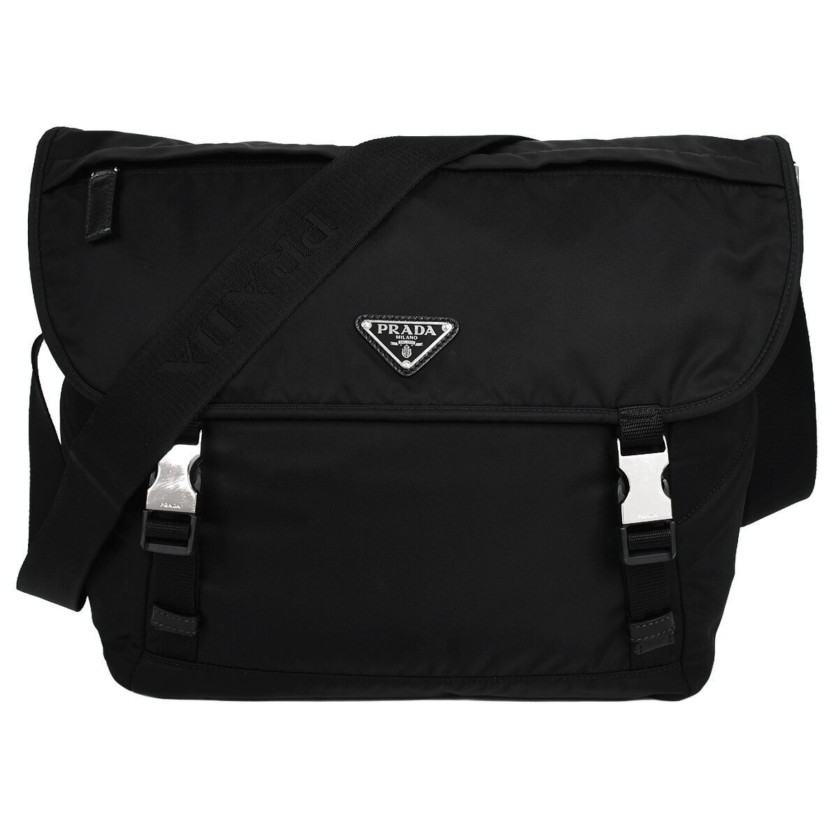 PRADA - プラダ PRADA Re-Nylon トライアングルロゴ ショルダーバッグ メッセンジャーバッグ クロスボディ 斜め掛け メンズ ナイロン サフィアーノレザー ブラック 黒 2VD052【中古】