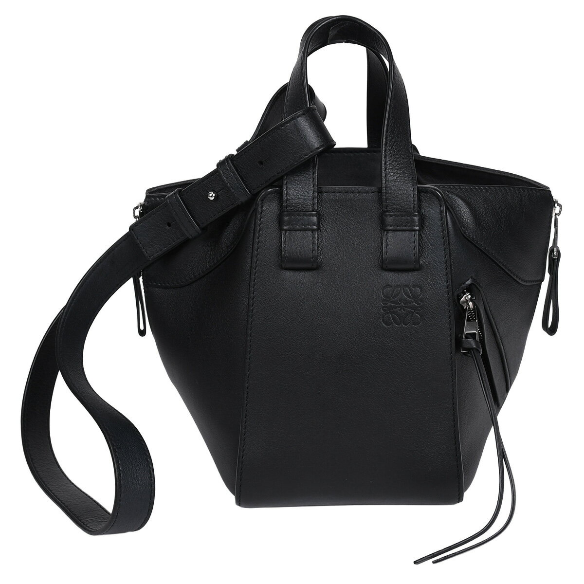 【クーポンでお得×さらにポイントUP】 ロエベ LOEWE アナグラム ハンモック コンパクト ハンドバッグ 2way ショルダーバッグ レディース レザー ブラック 黒 シルバー金具 A538H13X10【中古】