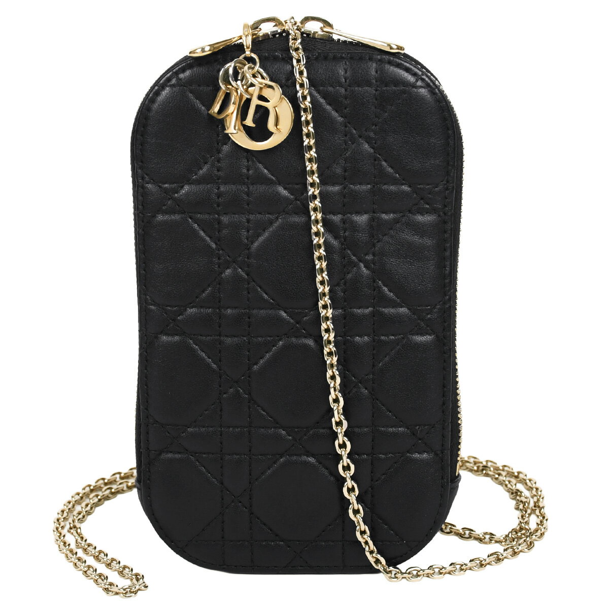 Rakuten - 【セール｜6/10まで今期最安値｜終了後値上げ！】 ディオール Christian Dior レディディオール カナージュ フォンホルダー チェーンショルダー ポーチ レディース レザー ブラック 黒 ゴールド金具 S0872ONMJ【中古】