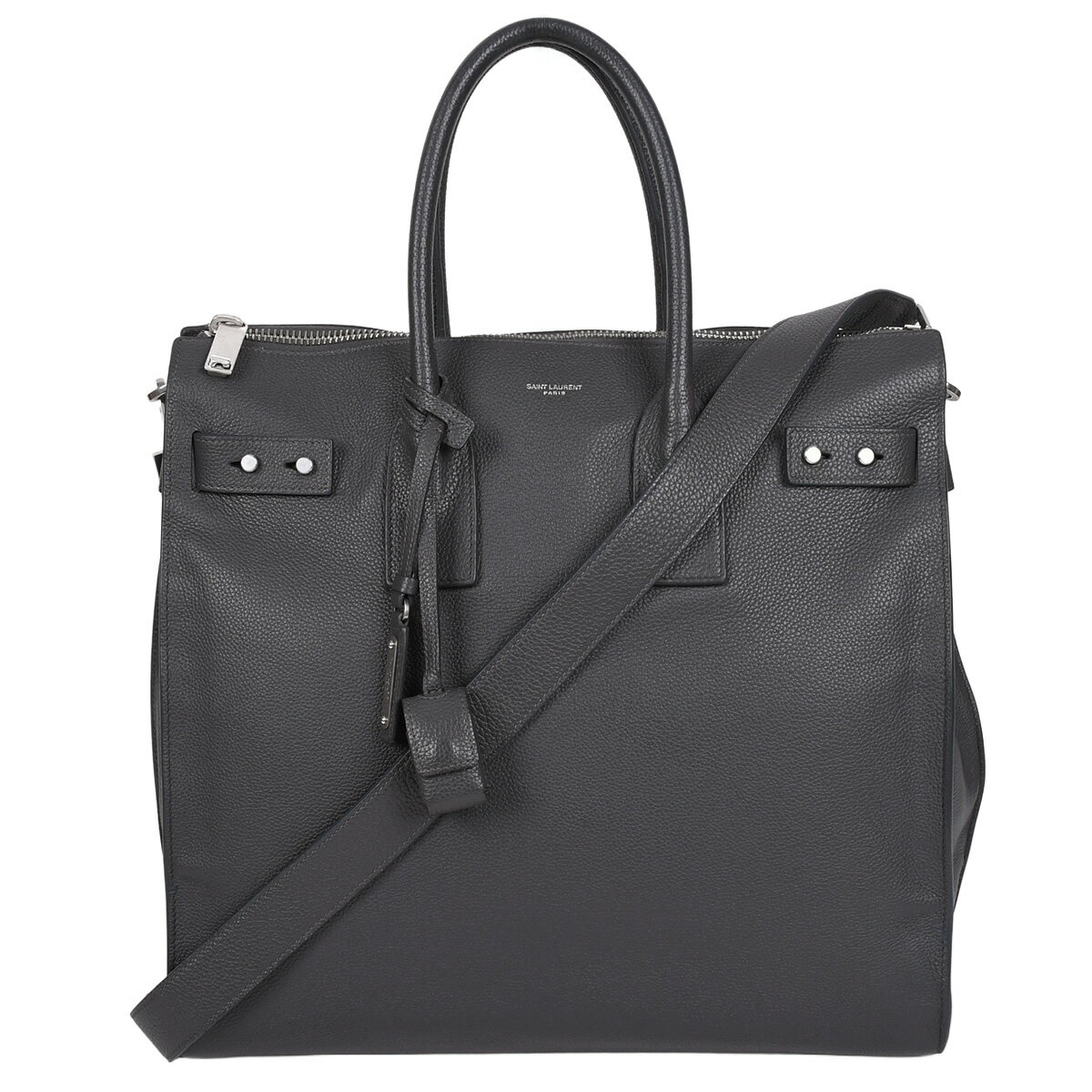 Rakuten - 【6/1〜今期最安値｜この表示が消えたら値下げ作業完了！】 サンローラン SAINT LAURENT ノース サウス サック ド ジュール スープル トートバッグ 2way ショルダー ビジネス メンズ レザー グレー シルバー金具 480583【中古】