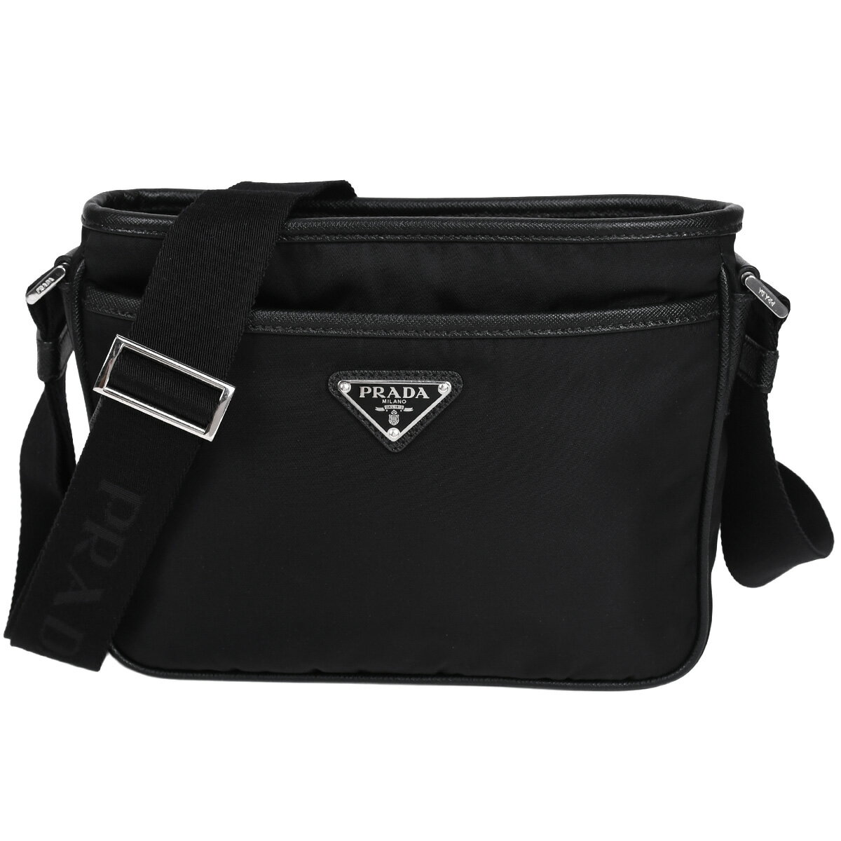 新入荷 プラダ PRADA トライアングルロゴ ショルダーバッグ 斜め掛け クロスボディ メンズ レディース ナイロン サフィアーノレザー ブラック 黒 2VH093【中古】