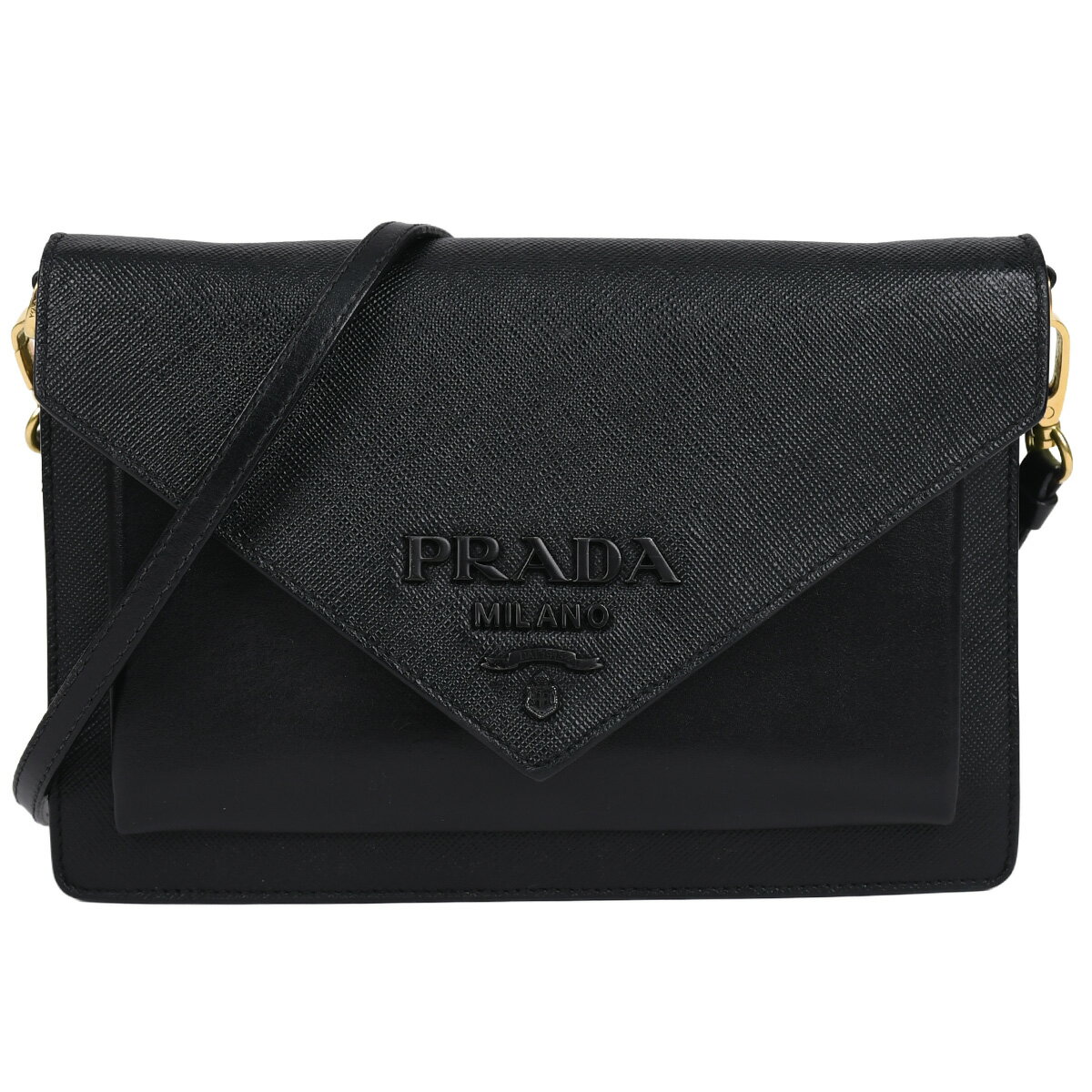 Rakuten - 【セール｜6/11まで今期最安値｜終了後値上げ！】 プラダ PRADA ロゴ金具 ショルダーバッグ クロスボディ 斜め掛け クラッチバッグ 2way レディース サフィアーノレザー ブラック 黒 1BP020【中古】