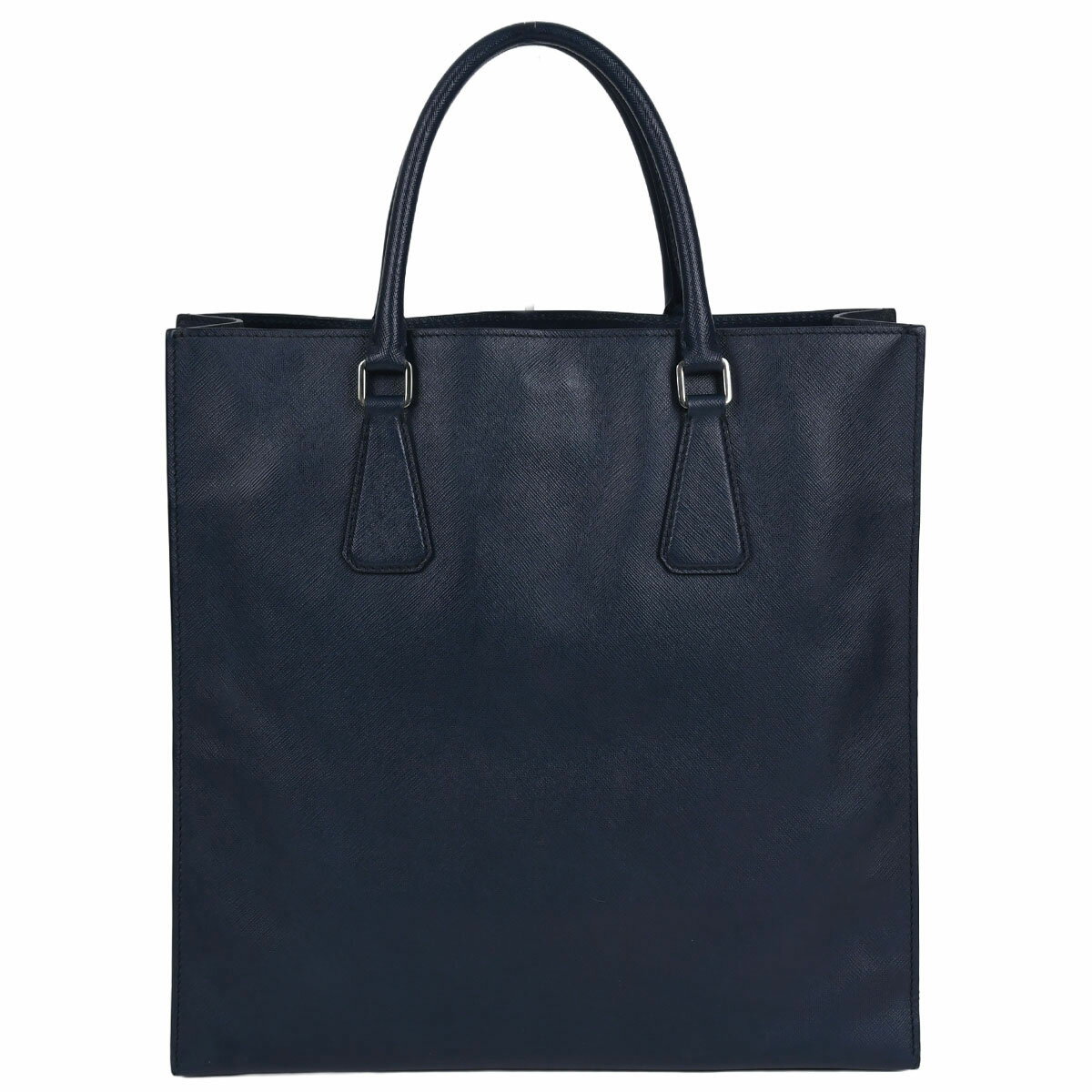 Rakuten - 新入荷 プラダ PRADA トライアングルロゴ トートバッグ ハンドバッグ ビジネスバッグ 縦型 メンズ サフィアーノレザー ネイビー シルバー金具 VA1016【中古】