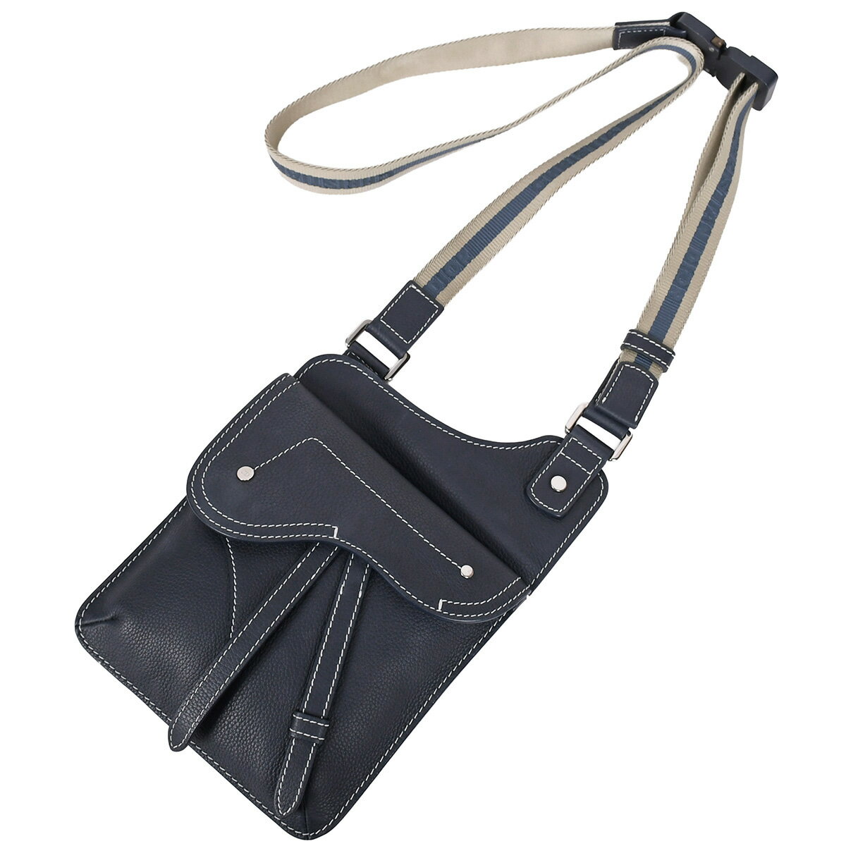 乐天商城 - ディオール Christian Dior サドル ショルダーバッグ ポシェット クロスボディバッグ メンズ レディース レザー ネイビー シルバー金具 【中古】