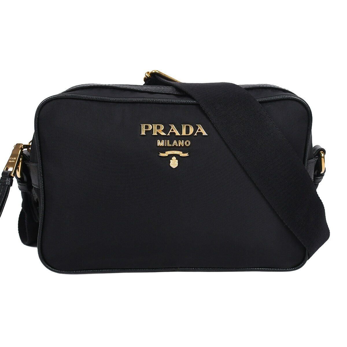 Rakuten - 新入荷 プラダ PRADA メタルロゴ ショルダーバッグ クロスボディバッグ 斜め掛け レディース ナイロン サフィアーノレザー ブラック 黒 ゴールド金具 1BH089【中古】