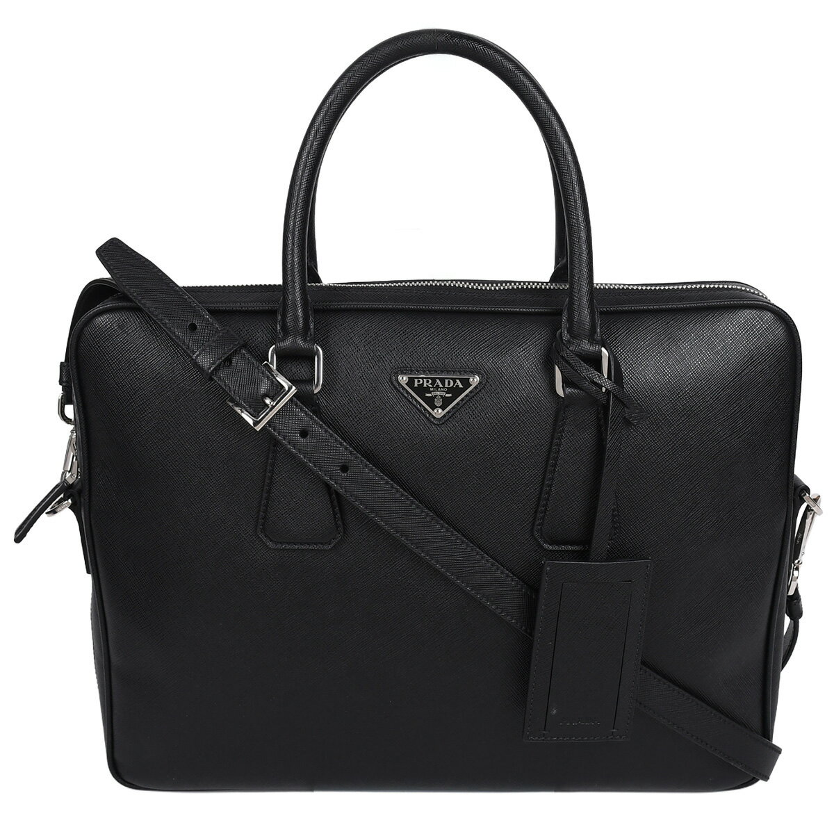 Rakuten - 【セール｜6/10まで今期最安値｜終了後値上げ！】 新入荷 プラダ PRADA トライアングルロゴ 2way ビジネスバッグ ブリーフケース ショルダーバッグ メンズ レザー ブラック 黒 シルバー金具 2VE368 【中古】