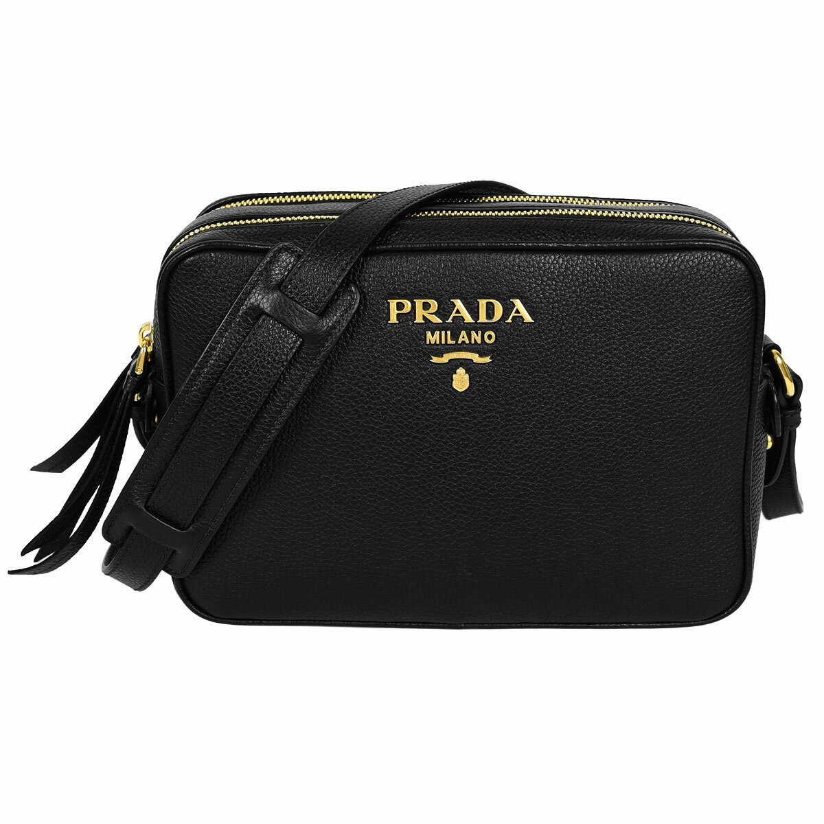 乐天商城 - プラダ PRADA ヴィッテロ ショルダーバッグ メタルロゴ クロスボディバッグ 斜め掛け レディース レザー ブラック 黒 ゴールド金具 1BH079【新品同様】【中古】
