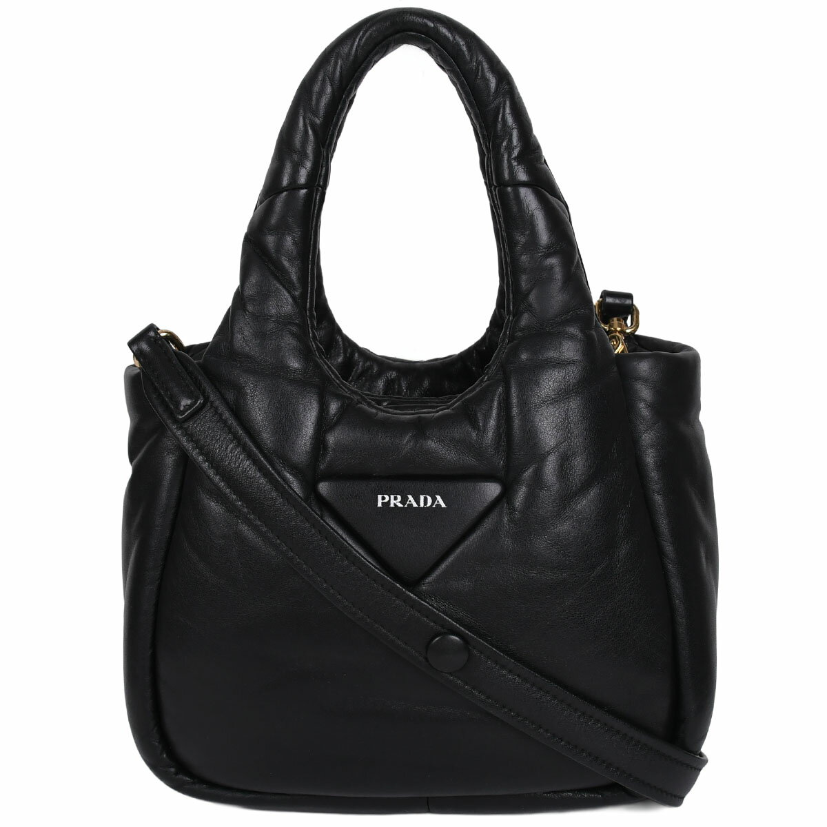 Rakuten - 新入荷 プラダ PRADA パテッド ミニ トートバッグ ハンドバッグ 2way ショルダーバッグ トライングル ロゴ レディース レザー ブラック 黒 1BA359【中古】