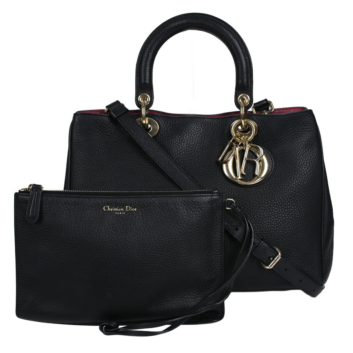 乐天商城 - 新入荷 ディオール Christian Dior ディオリッシモ ハンドバッグ トートバッグ 2way ショルダーバッグ ロゴ金具 レディース レザー ブラック 黒 ゴールド金具【中古】