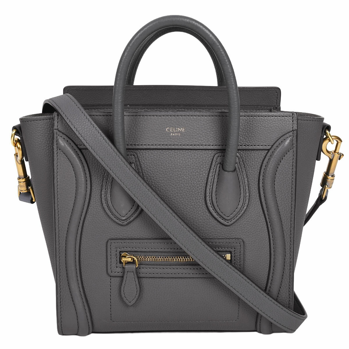 乐天商城 - 【クーポンでお得×さらにポイントUP】 新入荷 セリーヌ CELINE ラゲージ ナノショッパー 2way ハンドバッグ ショルダーバッグ レディース レザー グレー ゴールド金具 189243【中古】