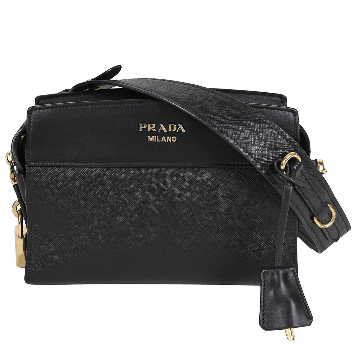  新入荷 プラダ PRADA エスプラナード ショルダーバッグ クロスボディバッグ メタルロゴ レディース レザー ブラック 黒 ゴールド金具 1BH043 