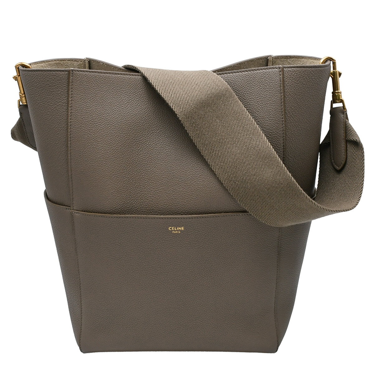 乐天商城 - 新入荷 セリーヌ CELINE サングル バケット ショルダーバッグ 肩掛け トートバッグ レザー グレー ベージュ ゴールド金具 189593 【中古】