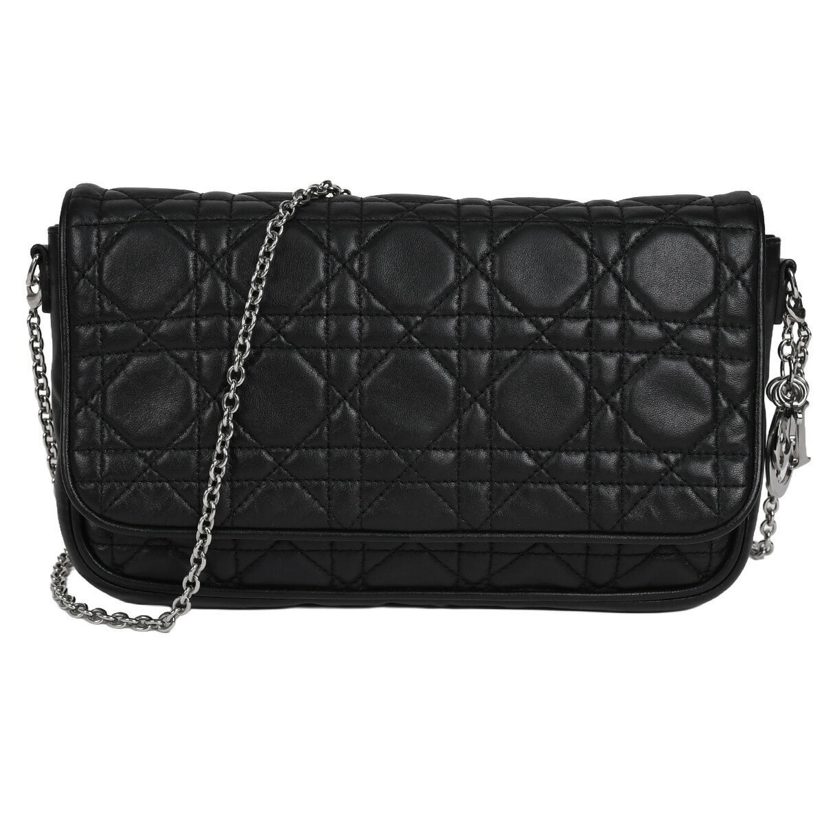 乐天商城 - 【クーポンで5%OFF×さらにポイントUP】 ディオール Christian Dior レディディオール カナージュ チェーンウォレット チェーンショルダーバッグ ポーチ クラッチ 2way レディース レザー 黒【中古】