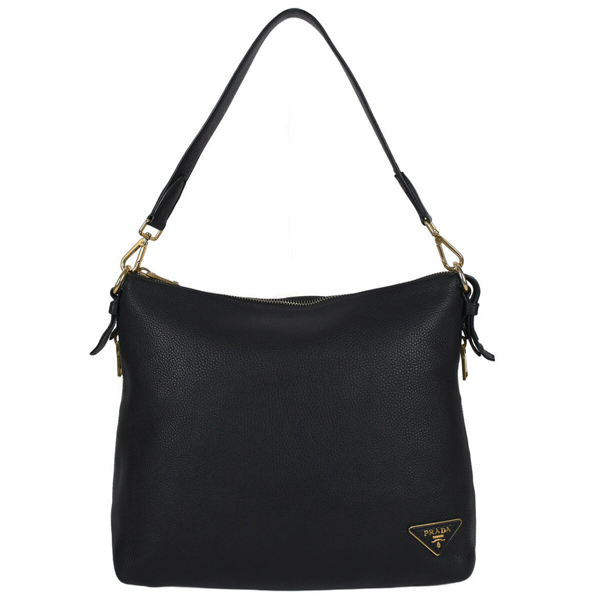 乐天商城 - 【クーポンで5%OFF×さらにポイントUP】 新入荷 プラダ PRADA トライアングルロゴ ジップホーボー ワンショルダーバッグ 肩掛け ホーボーバッグ レディース レザー ブラック 黒 ゴールド金具【中古】
