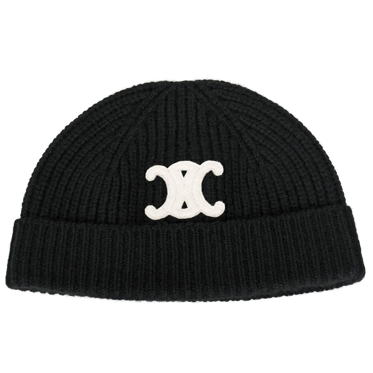 セリーヌ CELINE トリオンフ ニット帽 ニット キャップ ビーニー ロゴパッチ 帽子 小物 メンズ レディース カシミヤ ブラック 黒 2AA32384D 【中古】